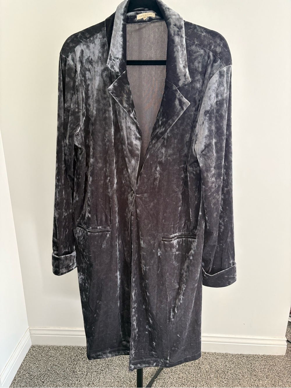 Kate and Sam Velvety Long Trench Coat - Gray